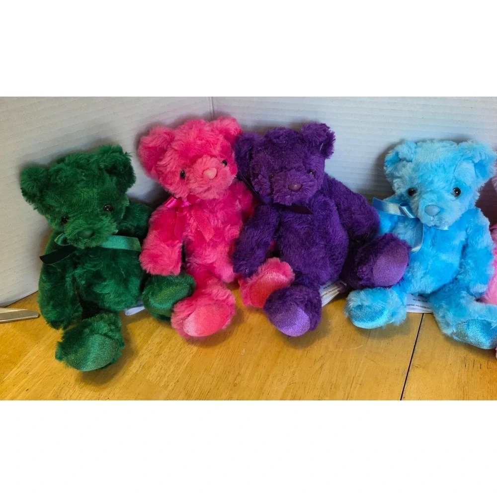 Aurora Lot of 7 Mini Plush Stuffed Animals Rainbow Vibrant Teddy Bear Colorful